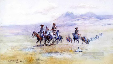 印象派 Painting - 平原にやってくる 1901年 チャールズ・マリオン・ラッセル インディアナ州のカウボーイ